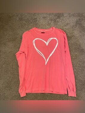 Comfort Colors Girls' Coral Pink Heart Long-Sleeve Tee